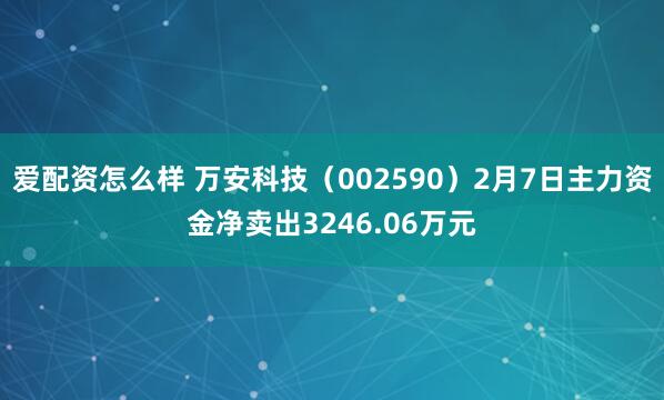 爱配资怎么样 万安科技（002590）2月7日主力资金净卖出3246.06万元