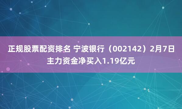 正规股票配资排名 宁波银行（002142）2月7日主力资金净买入1.19亿元