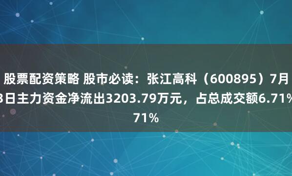 股票配资策略 股市必读：张江高科（600895）7月3日主力资金净流出3203.79万元，占总成交额6.71%